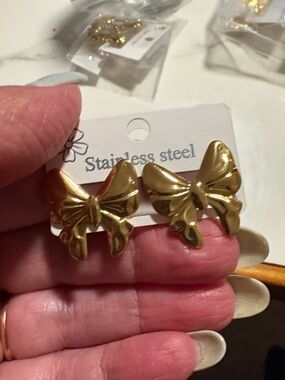 Gold Bow Stainless Steel Earrings - Women's Accessories